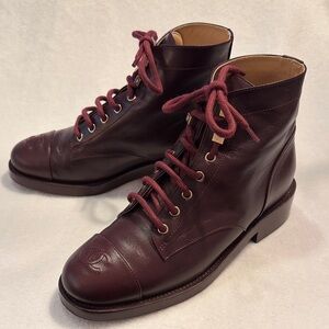 Chanel Burgundy Leather Women's Ankle Boots